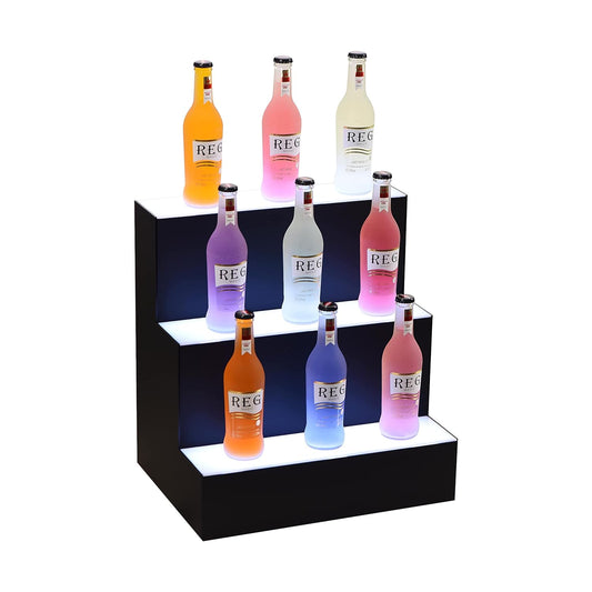Flaschentreppe beleuchtet 40cm mattschwarz RGBW Fernbedienung Plexiglas Bar Restaurant Gastro Ausstatung Regal Flaschen Stufenregal beleuchtet